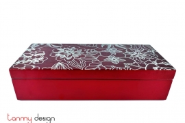 Red rectangular box with hinged lid and pattern 13*30*H8 cm